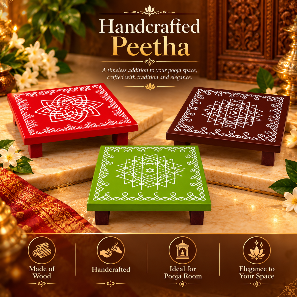 Handcrafted Traditional Peetha/ Chowki - 5 and 6 inch