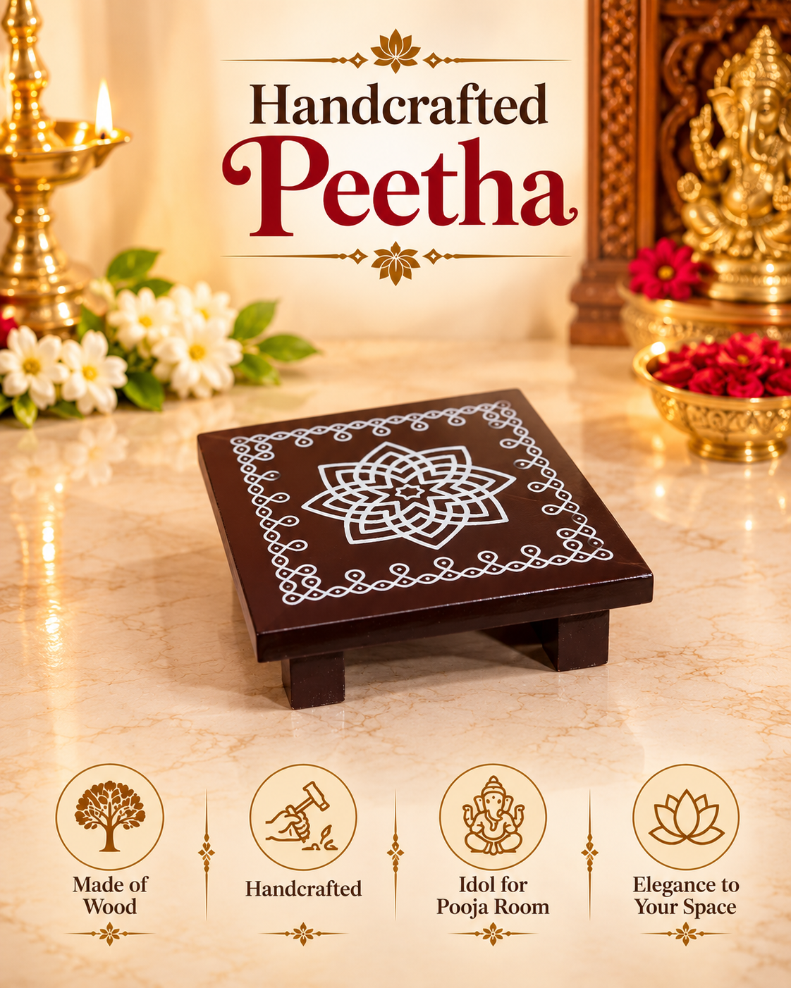 Handcrafted Traditional Peetha/ Chowki - 3 and 4 inch