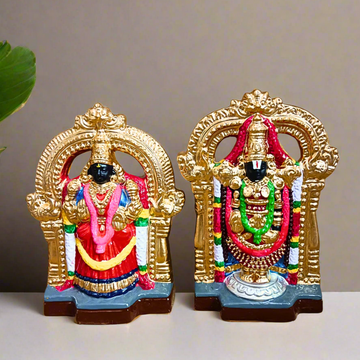Exquisite Handcrafted Clay Lakshmi Venkateswara Set (Radiant Gold Finish)