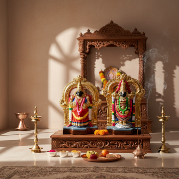 Exquisite Handcrafted Clay Lakshmi Venkateswara Set (Radiant Gold Finish)