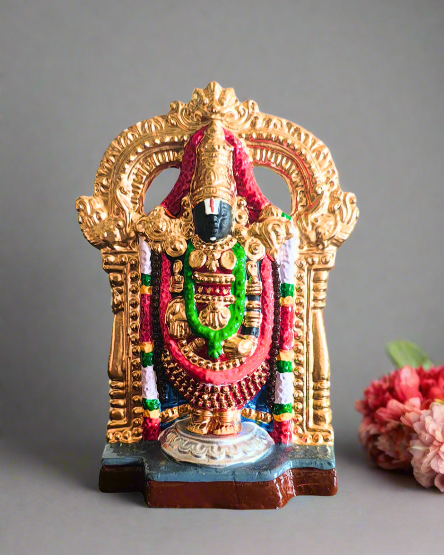 Exquisite Handcrafted Clay Lakshmi Venkateswara Set (Radiant Gold Finish)