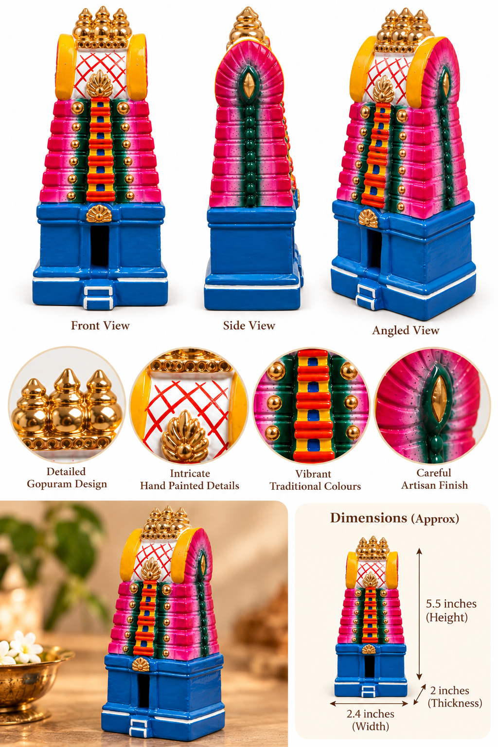 Handcrafted Clay Miniature Temple Gopuram