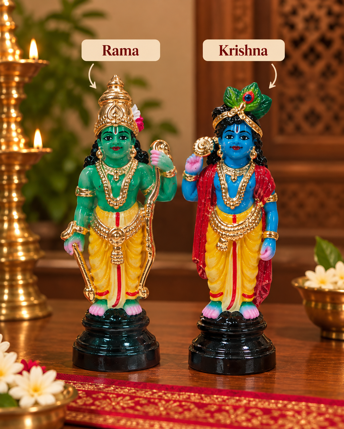 Hand-painted Rama and Krishna Dashavatara figures
