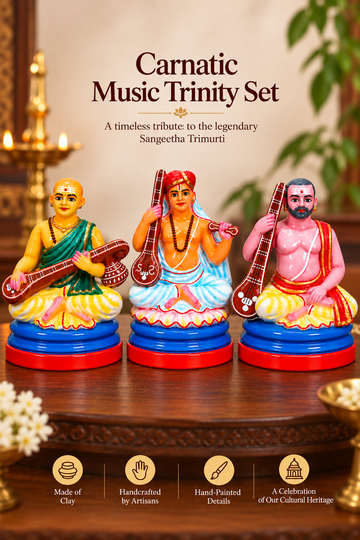 Handcrafted Masters of Carnatic Music Set – Sangeetha Trimurti Golu Dolls (Set of 3)