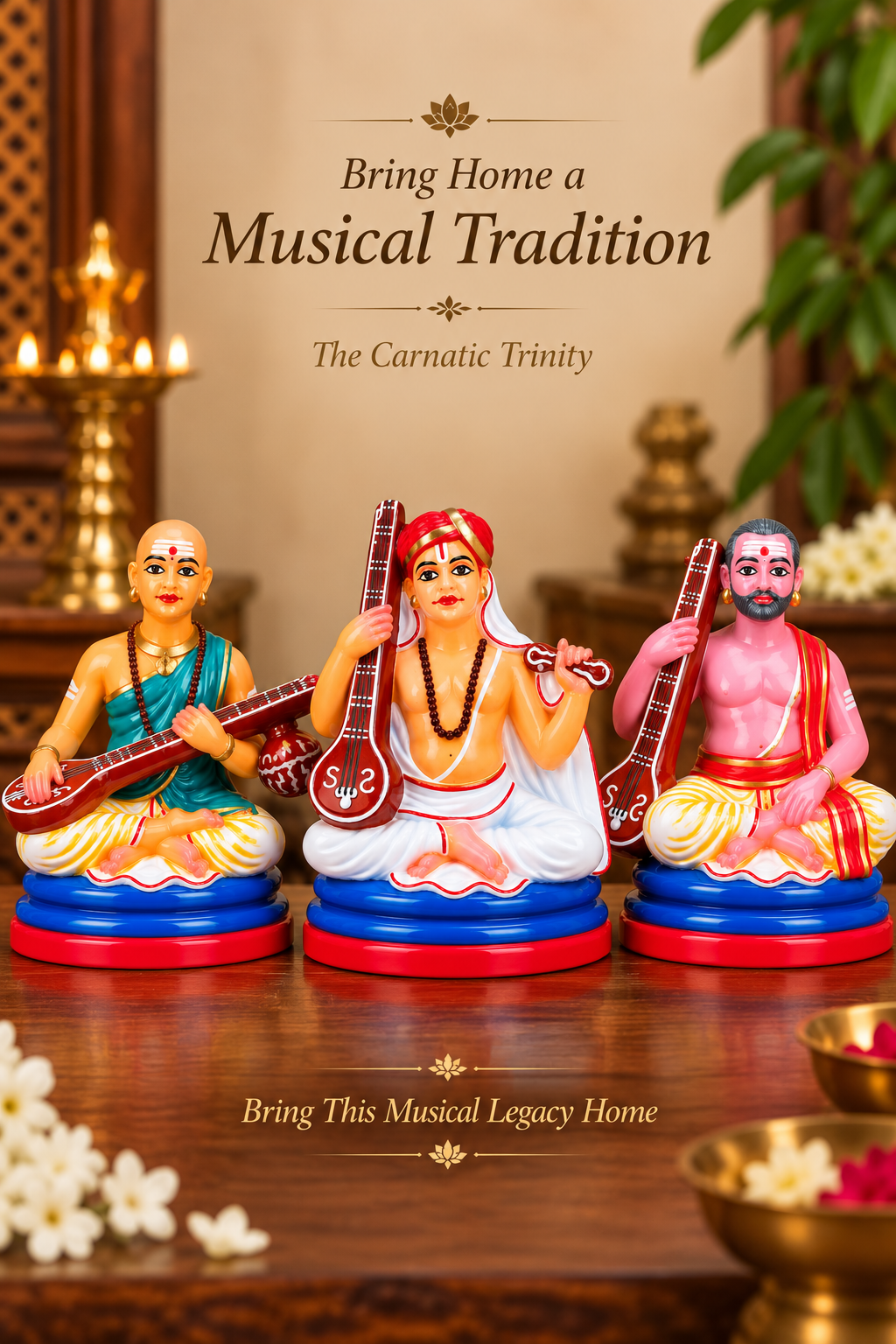 Handcrafted Masters of Carnatic Music Set – Sangeetha Trimurti Golu Dolls (Set of 3)
