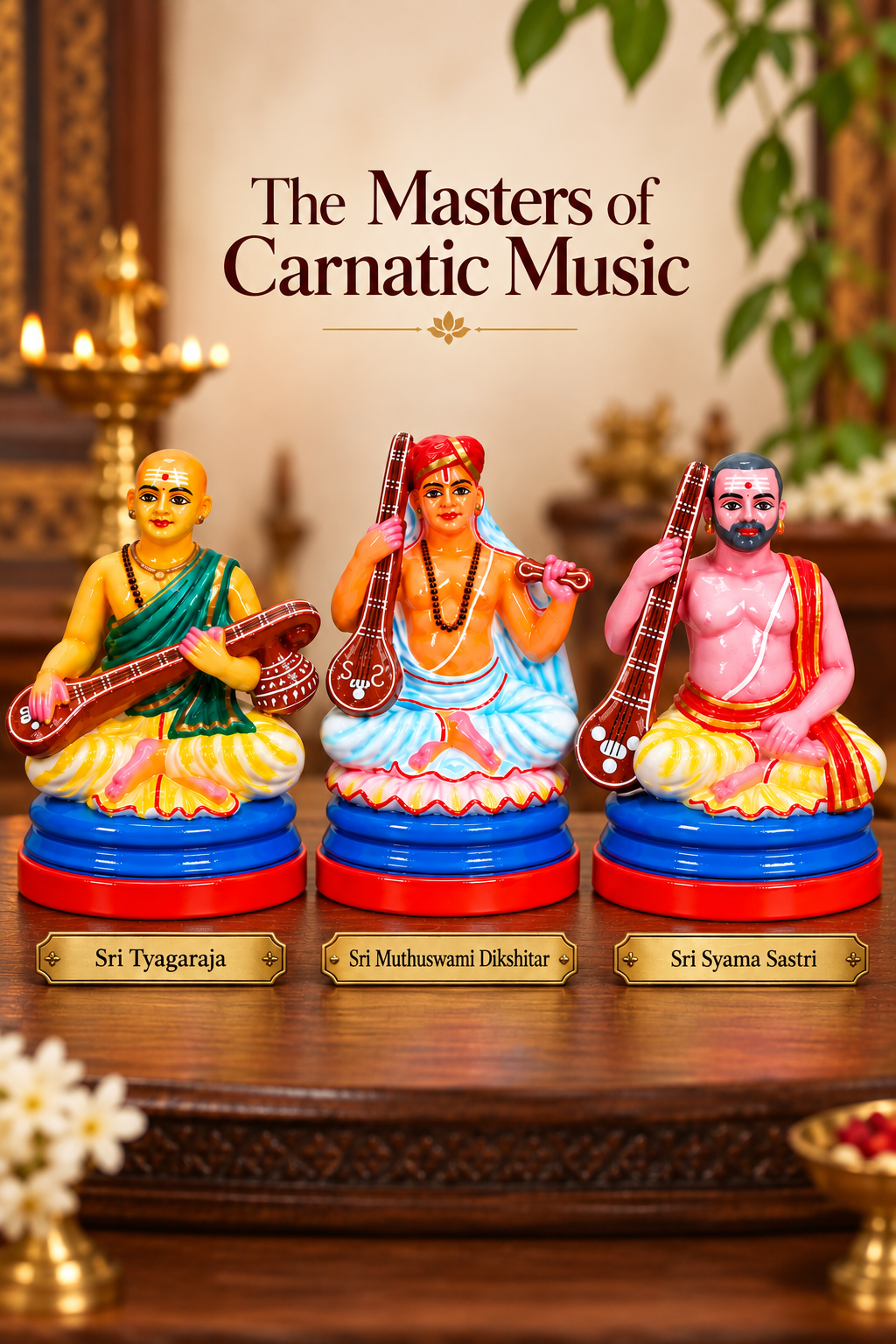 Handcrafted Masters of Carnatic Music Set – Sangeetha Trimurti Golu Dolls (Set of 3)