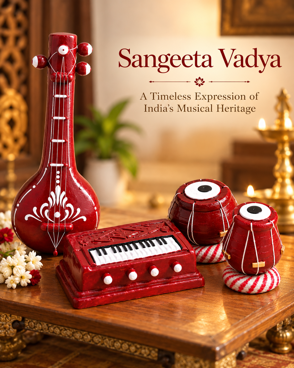 Handcrafted Clay Sangeetha Vadya Set – Miniature Musical Instruments (Set of 6)