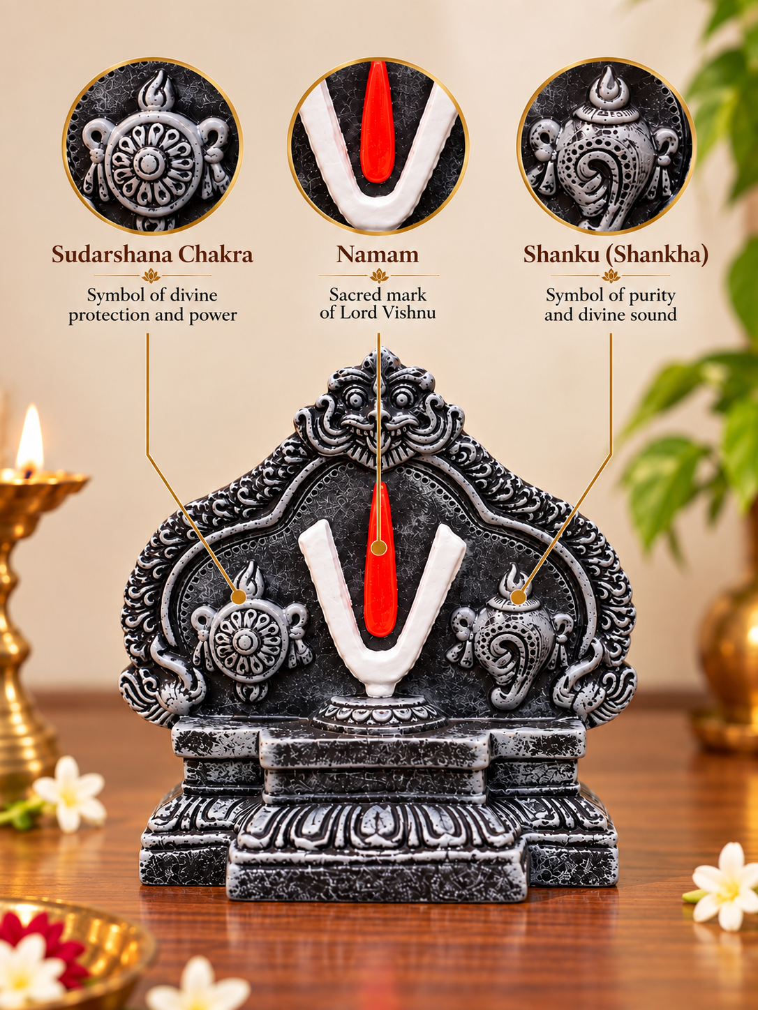 Handcrafted Shanku Chakra Namam Stand – Antique Stone Finish