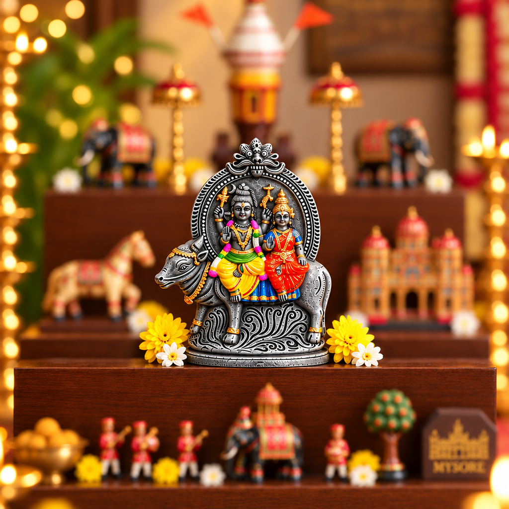 Handcrafted Uma Maheshwara on Nandi Idol (Stone Finish) | Divine Shiva Parvati Idol