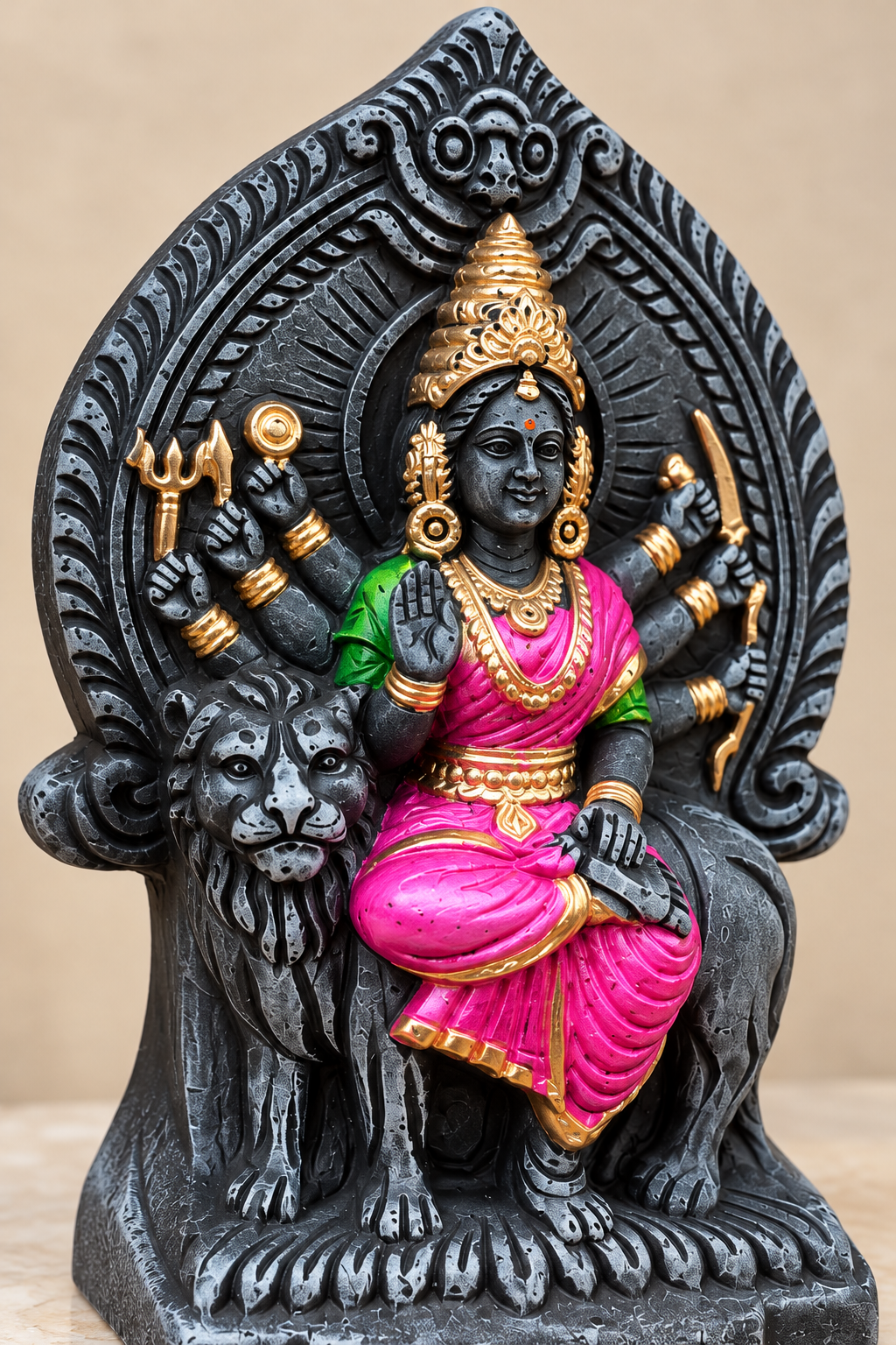 Handcrafted Clay Sri Chamundeshwari Idol – Antique Stone Finish Ashtabhuja Simhavahini