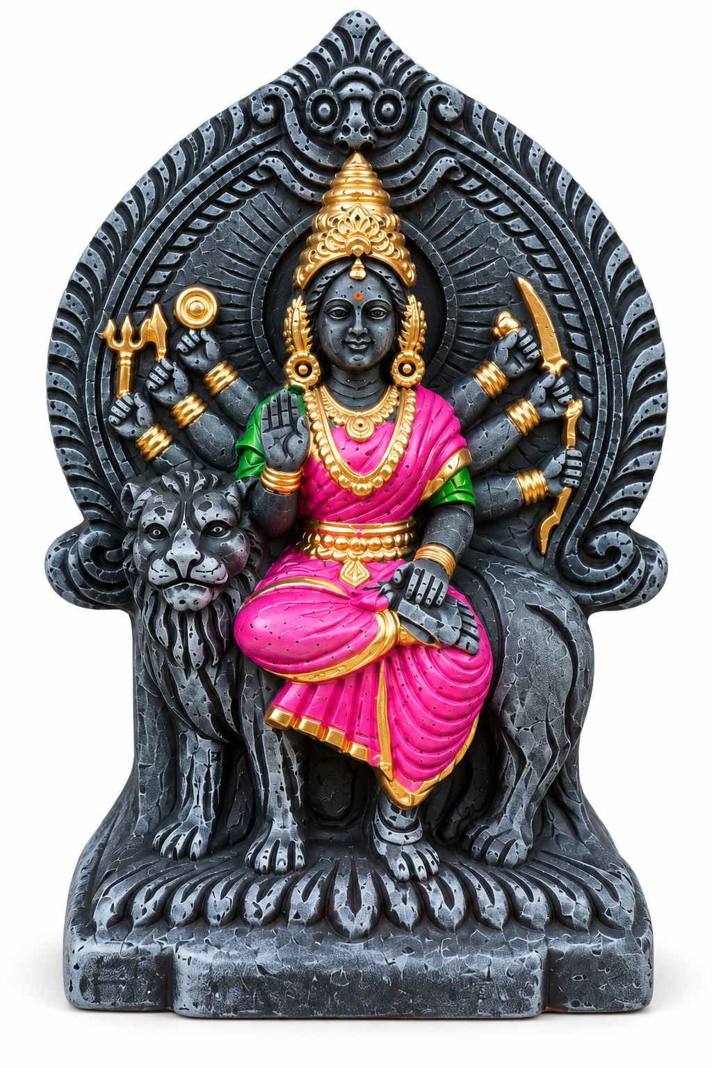Handcrafted Clay Sri Chamundeshwari Idol – Antique Stone Finish Ashtabhuja Simhavahini