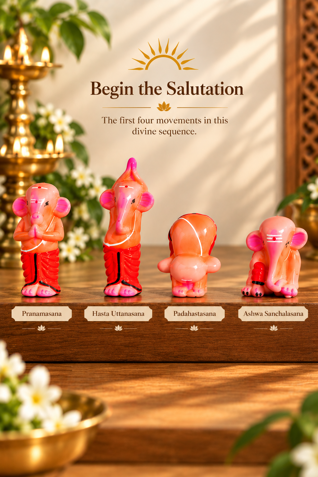 Handcrafted Clay Surya Namaskar Ganesha Set – 12 Sun Salutation Yoga Asanas