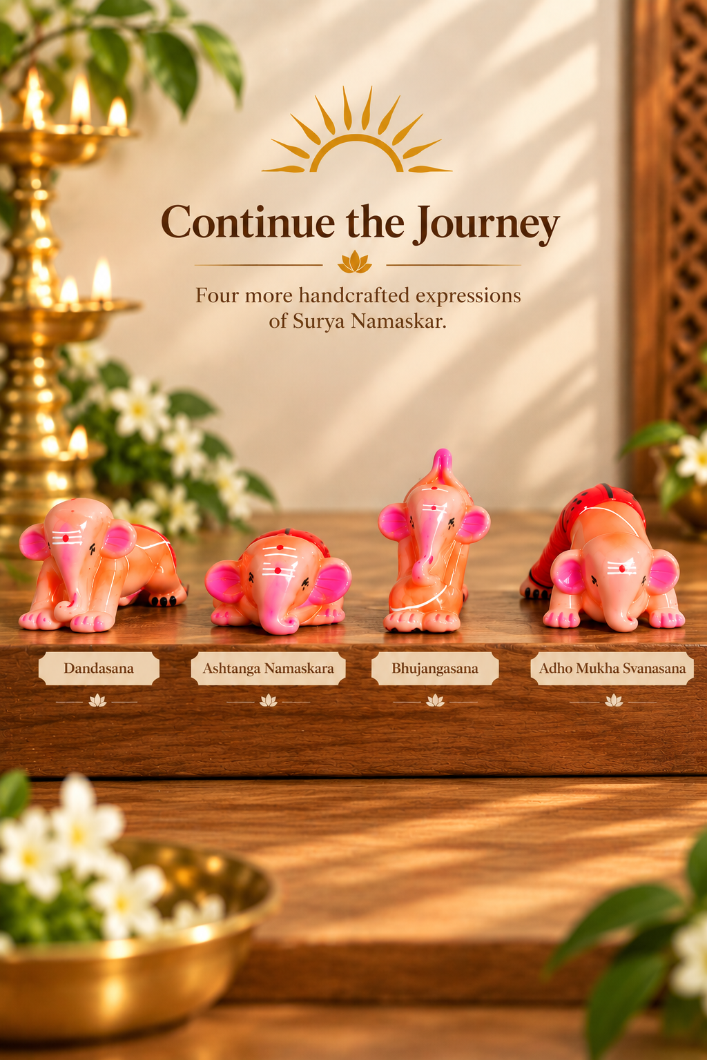 Handcrafted Clay Surya Namaskar Ganesha Set – 12 Sun Salutation Yoga Asanas