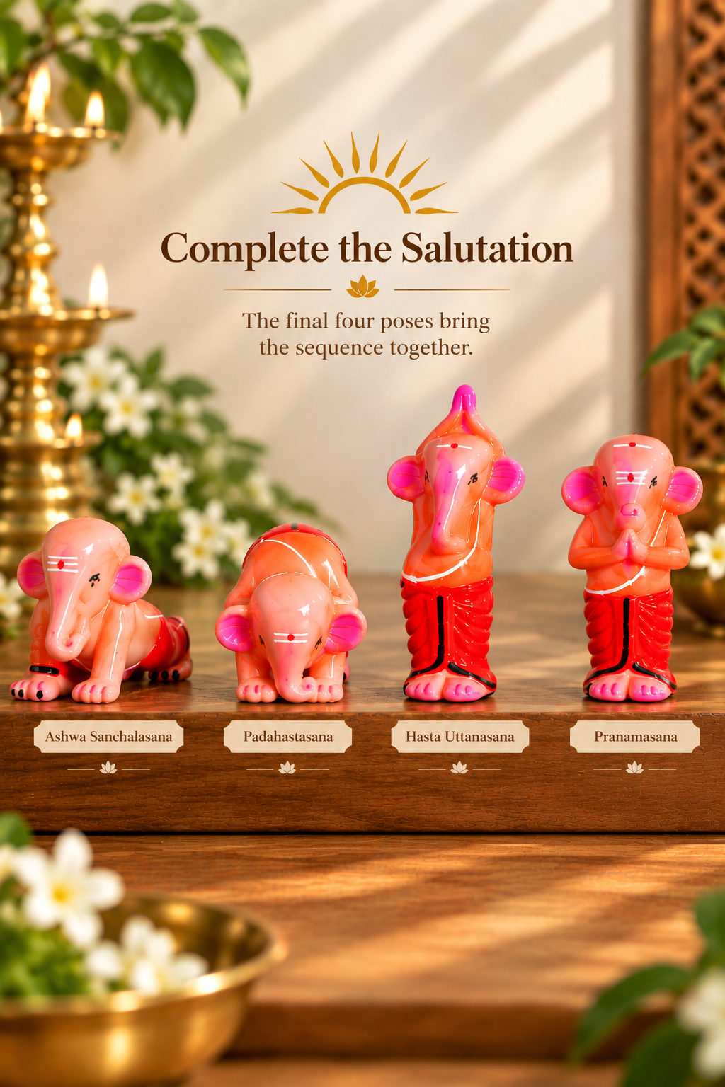 Handcrafted Clay Surya Namaskar Ganesha Set – 12 Sun Salutation Yoga Asanas