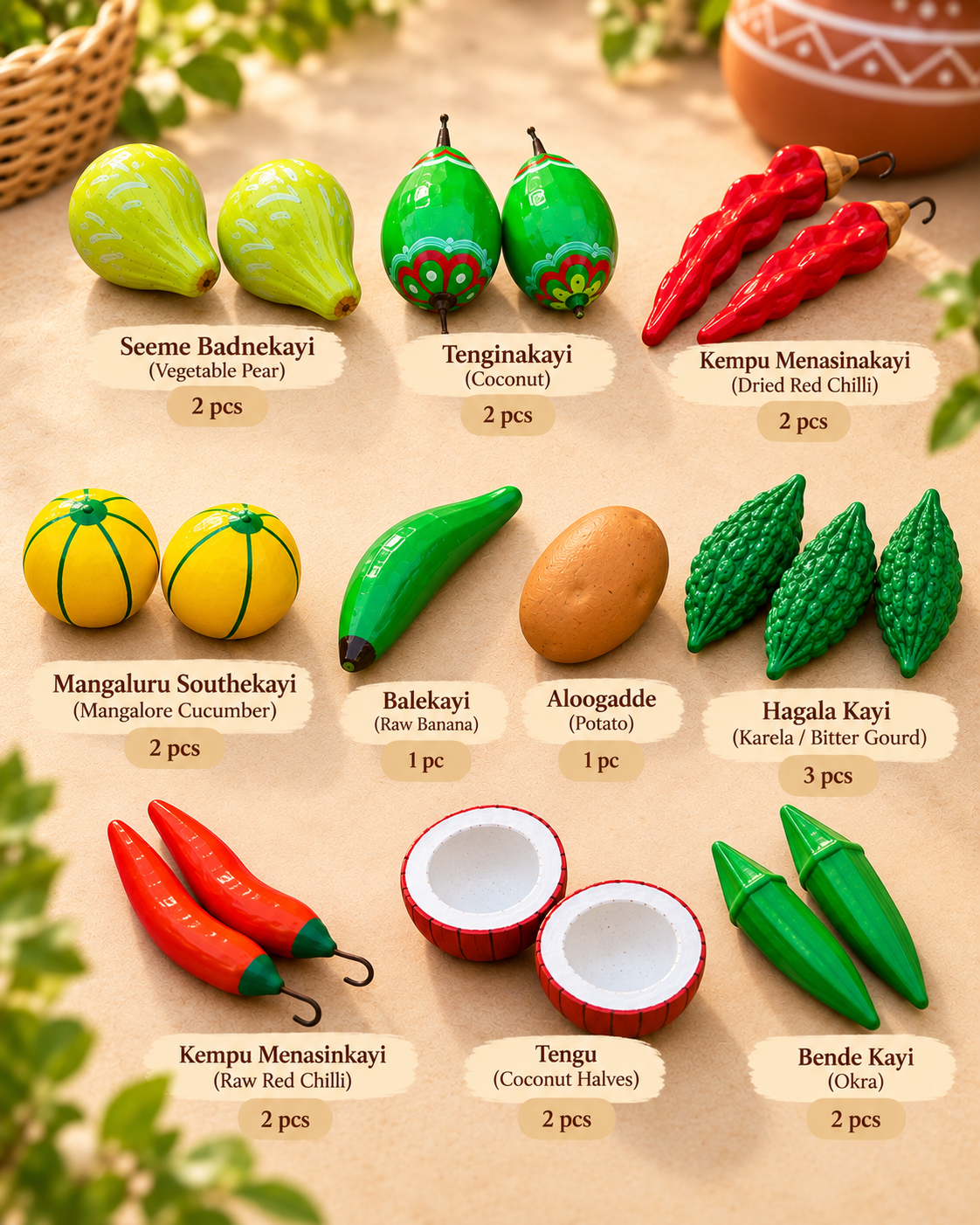 Handcrafted Clay Tarkari Set – Miniature Village Market Vegetables (19 Pcs)