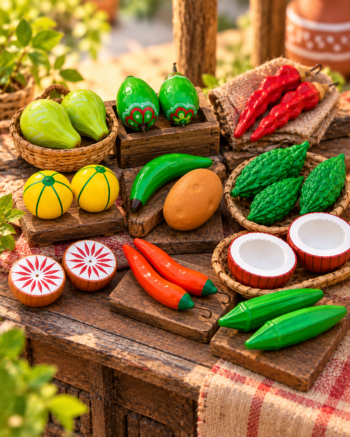 Handcrafted Clay Tarkari Set – Miniature Village Market Vegetables (19 Pcs)