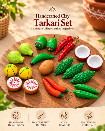 Handcrafted Clay Tarkari Set – Miniature Village Market Vegetables (19 Pcs)
