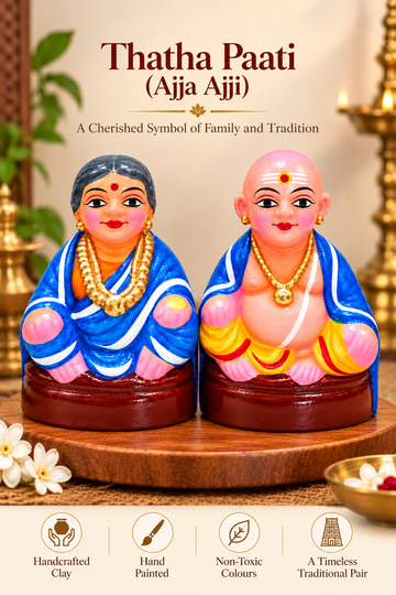 Handcrafted Clay Thatha Paati (Ajja Ajji) Dolls – Traditional Grandparent Couple