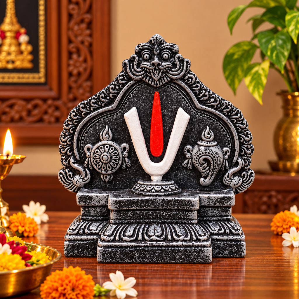 Handcrafted Shanku Chakra Namam Stand – Antique Stone Finish