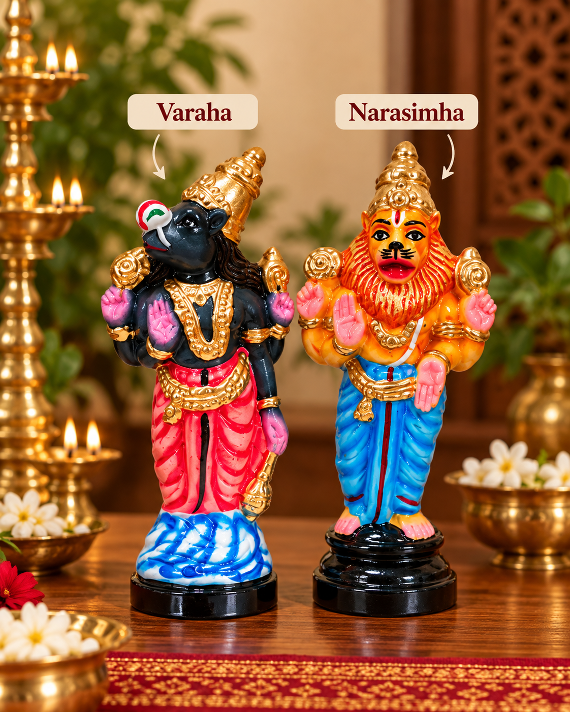 Hand-painted Varaha and Narasimha Dashavatara figures