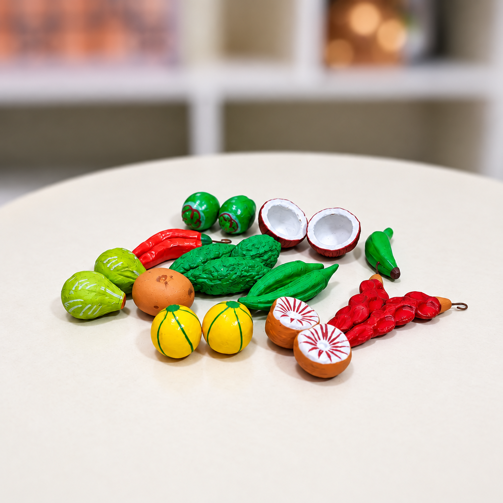 Handcrafted Clay Tarkari Set – Miniature Village Market Vegetables (19 Pcs)