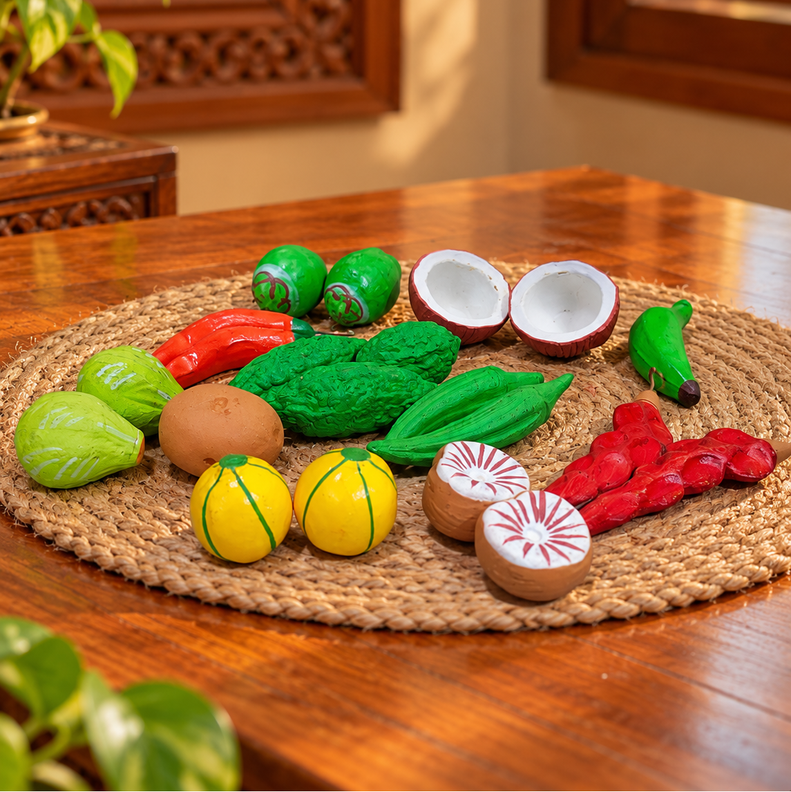 Handcrafted Clay Tarkari Set – Miniature Village Market Vegetables (19 Pcs)
