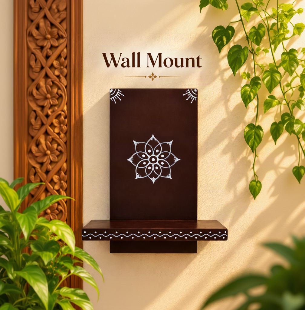 Traditional Mandala Wall Mount Shelf – Handcrafted Wooden Décor