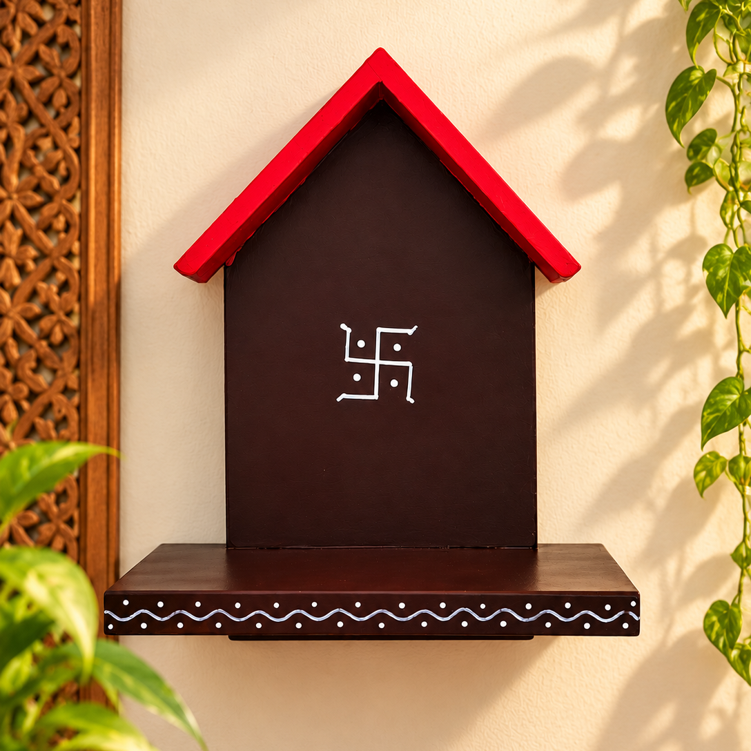 Traditional Mandala Wall Mount Shelf – Handcrafted Wooden Décor