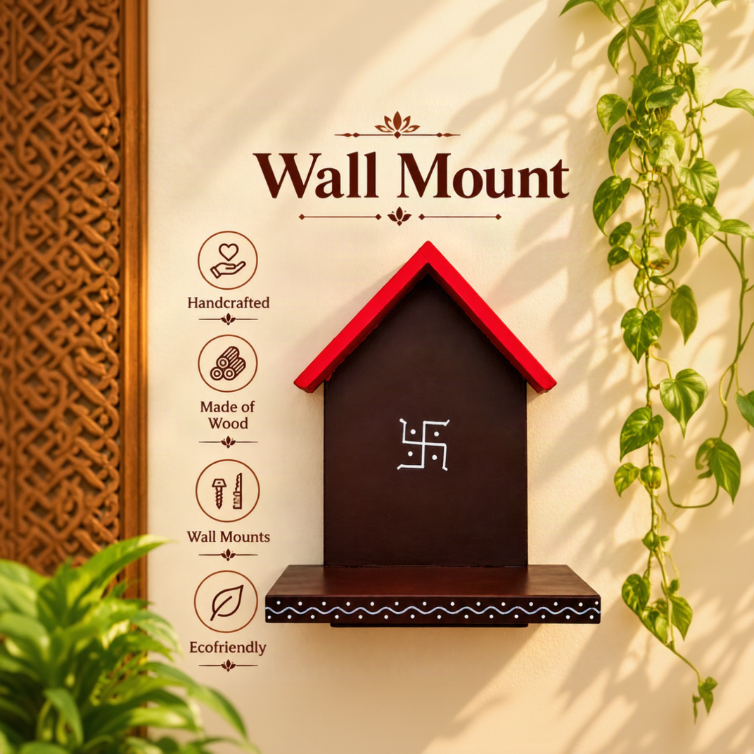 Traditional Mandala Wall Mount Shelf – Handcrafted Wooden Décor