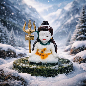 Adorable Bal Shiva in Meditation | Handcrafted Shiva Idol with Damaru & Trishul | Spiritual Gift