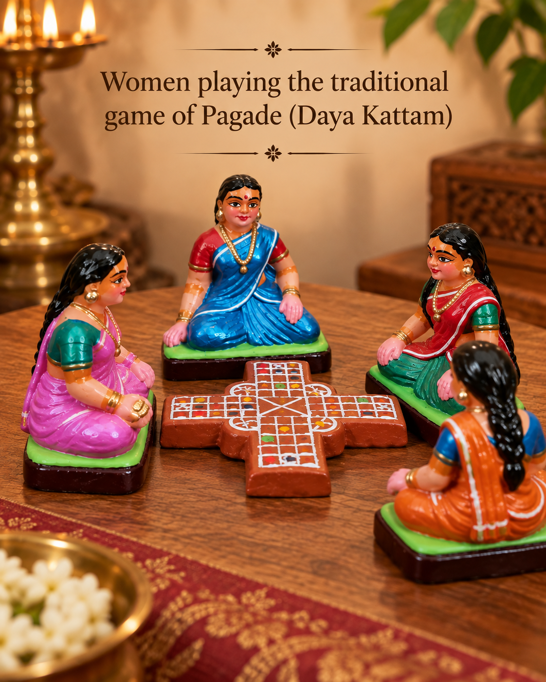 Handcrafted Traditional Pagade(Daya Kattam) Game Players Set (Set of 5) - Recreating a scene of traditional play