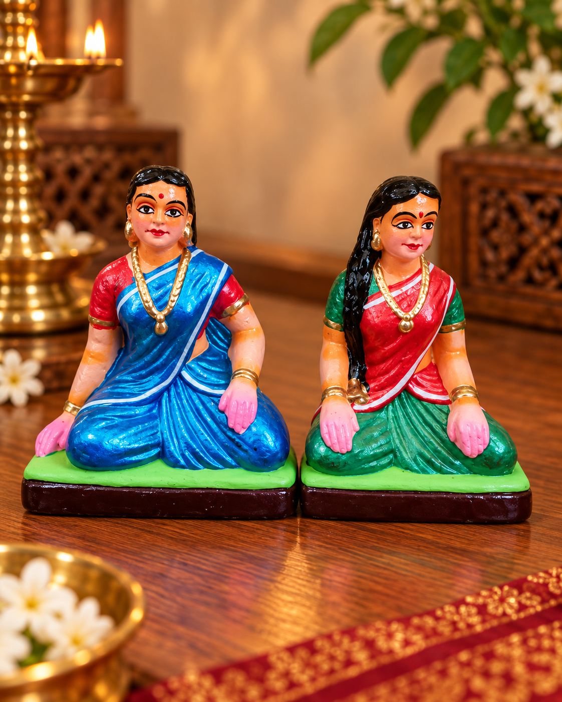 Handcrafted Traditional Pagade(Daya Kattam) Game Players Set (Set of 5) - Recreating a scene of traditional play