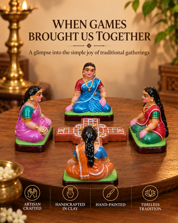Handcrafted Traditional Pagade(Daya Kattam) Game Players Set (Set of 5) - Recreating a scene of traditional play