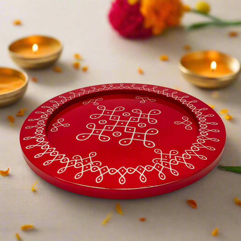 Rangoli Pooja Thali | Kolam Pooja Tray Décor Traditional