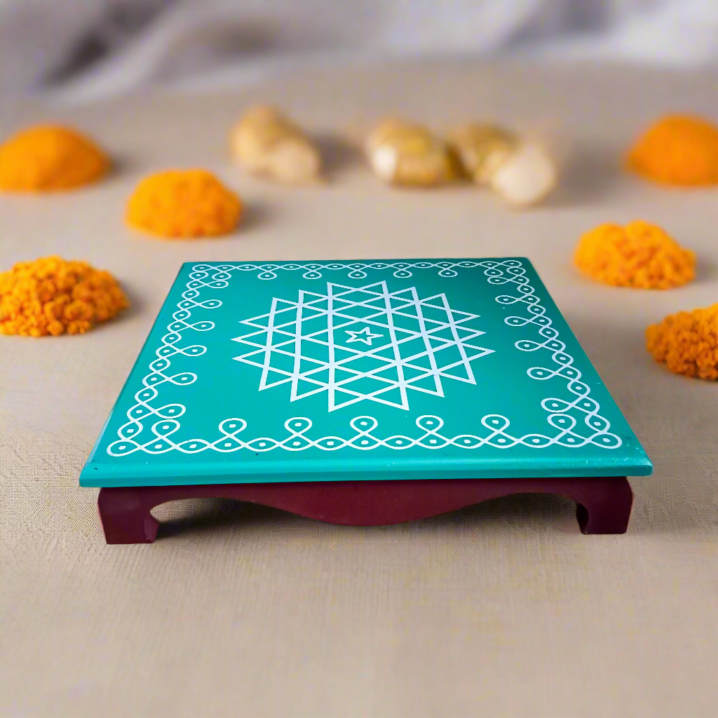 Traditional Wooden Peetha for Pooja & Festivals | Colors May Vary