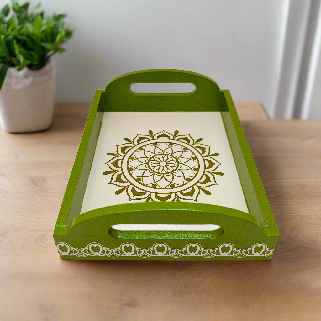 Handcrafted Wooden Tray | Warli Art Hand-Painted | Indian Festive Serving Tray & Home Decor
