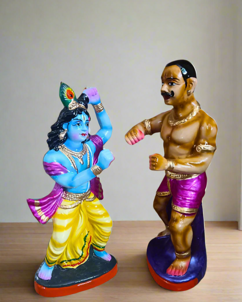 Majestic Handcrafted Clay Mallayudha Idols Set