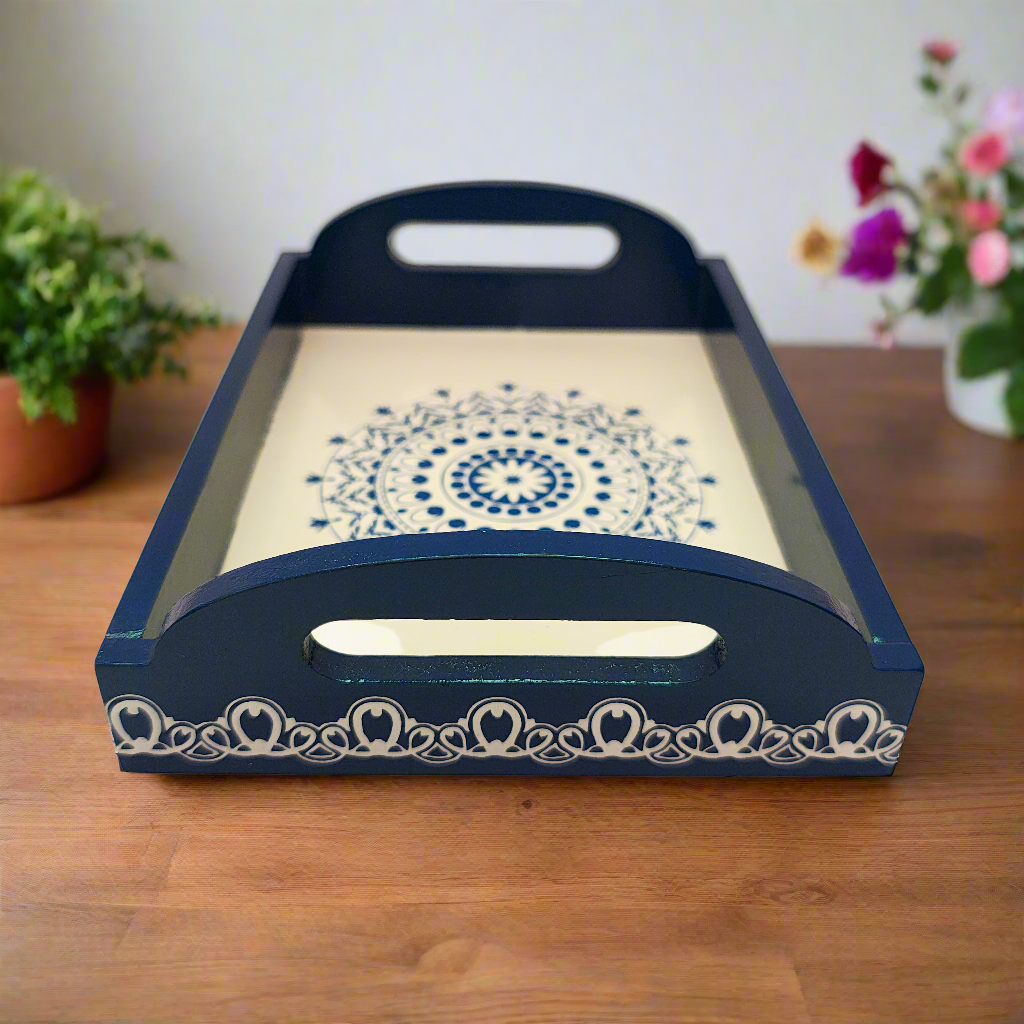 Handcrafted Wooden Tray | Warli Art Hand-Painted | Indian Festive Serving Tray & Home Decor