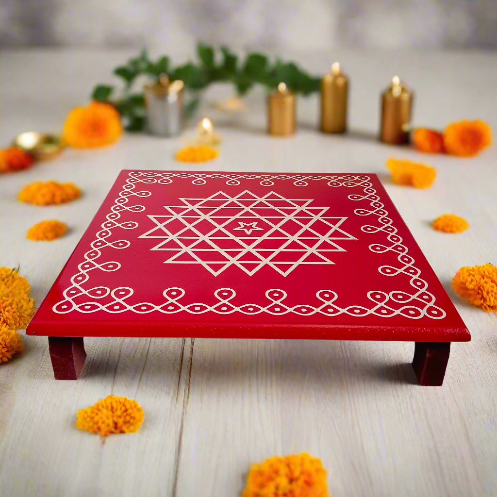 Traditional Wooden Peetha for Pooja & Festivals | Colors May Vary