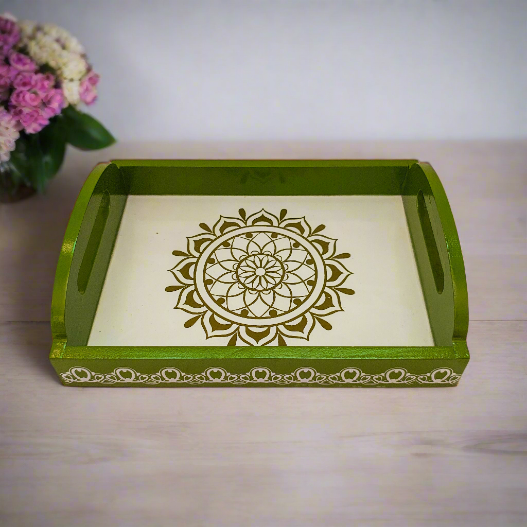 Handcrafted Wooden Tray | Warli Art Hand-Painted | Indian Festive Serving Tray & Home Decor