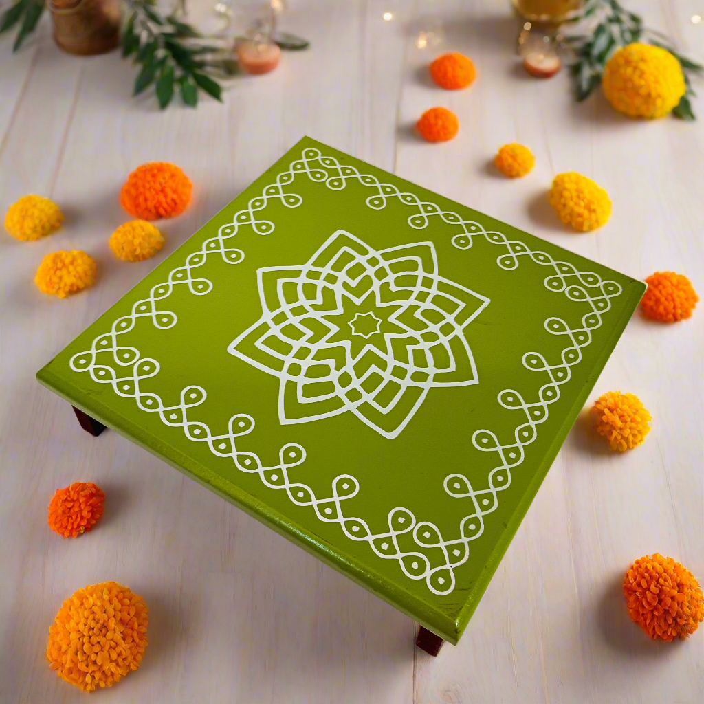 Traditional Wooden Peetha for Pooja & Festivals | Colors May Vary