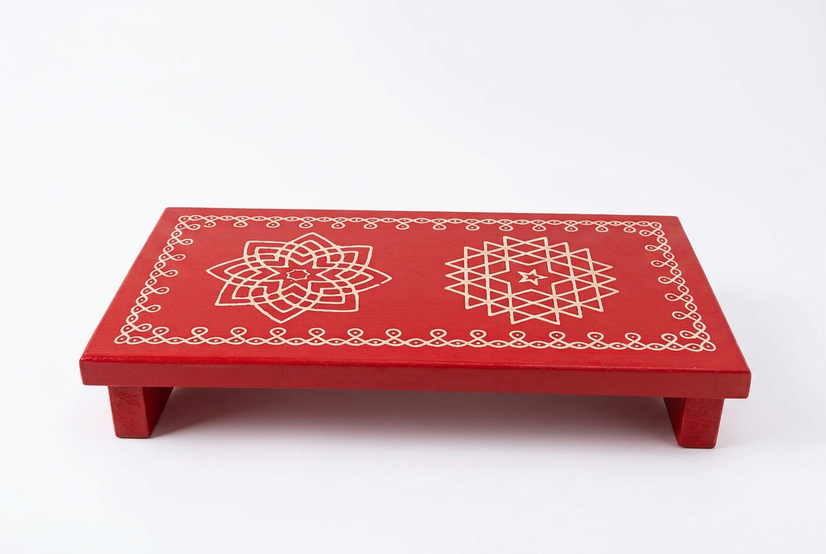 Traditional Wooden Rectangular Peetha for Festivals and Gifts 9 by 6 inch