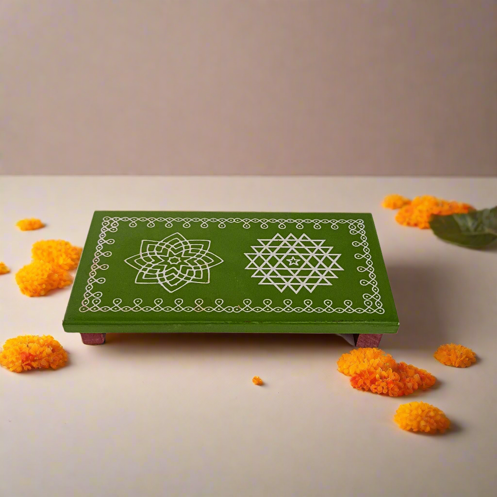 Traditional Wooden Rectangular Peetha for Pooja & Festivals