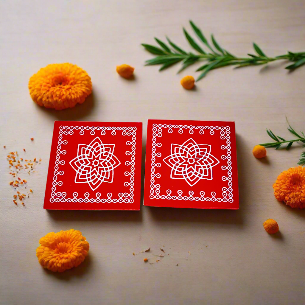 Traditional Wooden Peetha for Pooja & Festivals - 4 Inch | Set of 2