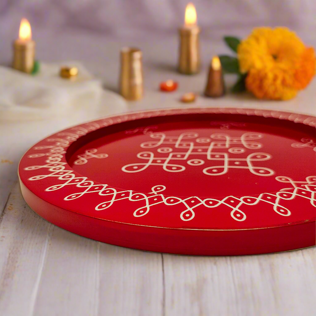 Rangoli Pooja Thali | Kolam Pooja Tray Décor Traditional