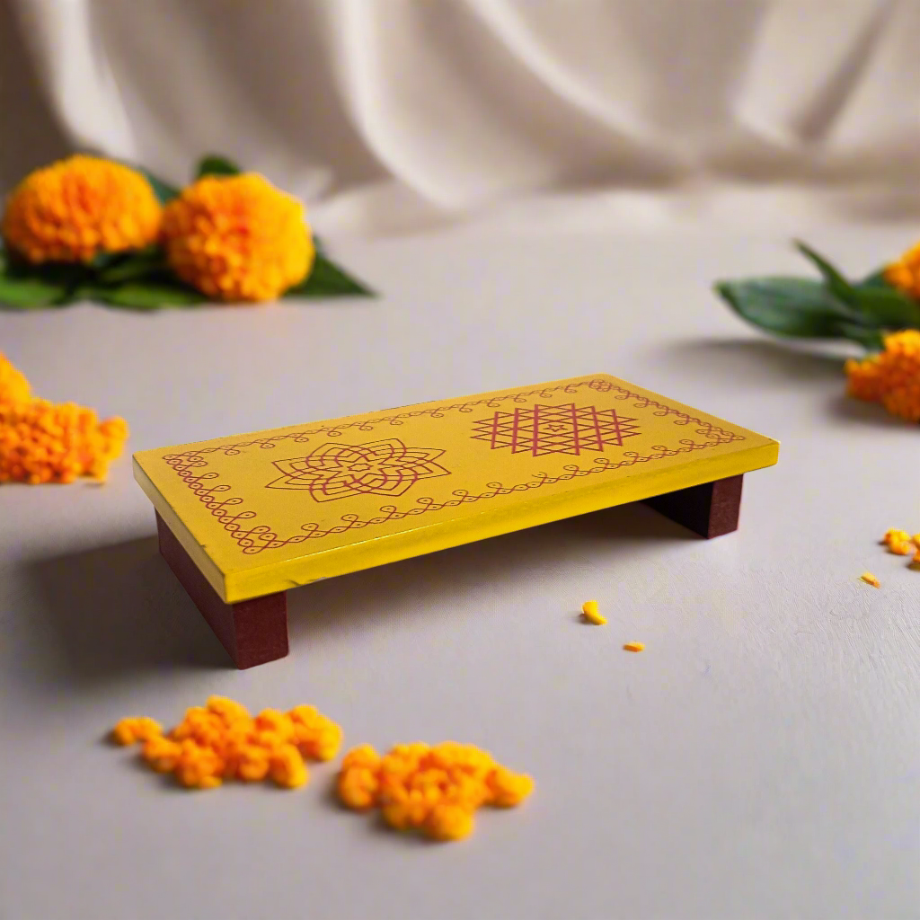 Traditional Wooden Rectangular Peetha for Pooja & Festivals