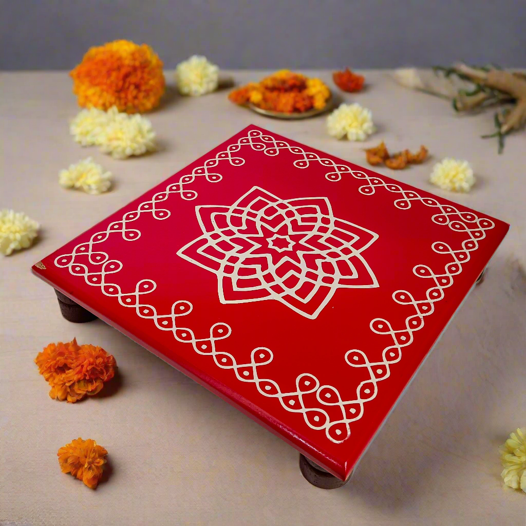 Traditional Wooden Peetha for Pooja & Festivals | Colors May Vary