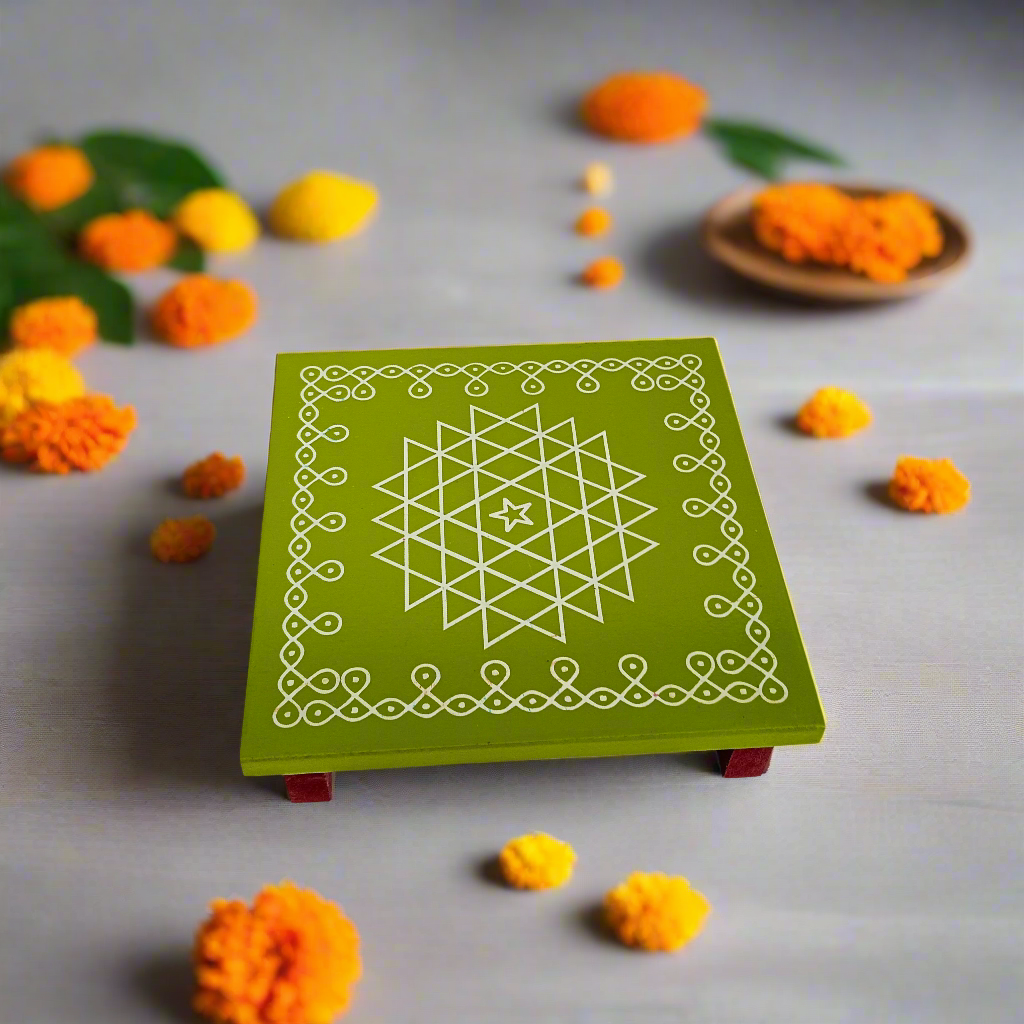 Traditional Wooden Peetha for Pooja & Festivals | Colors May Vary