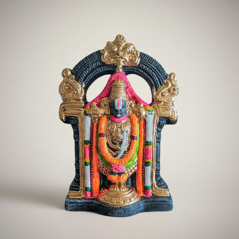 Serene Handcrafted Clay Lakshmi-Venkateswara Set (Timeless Stone Finish)
