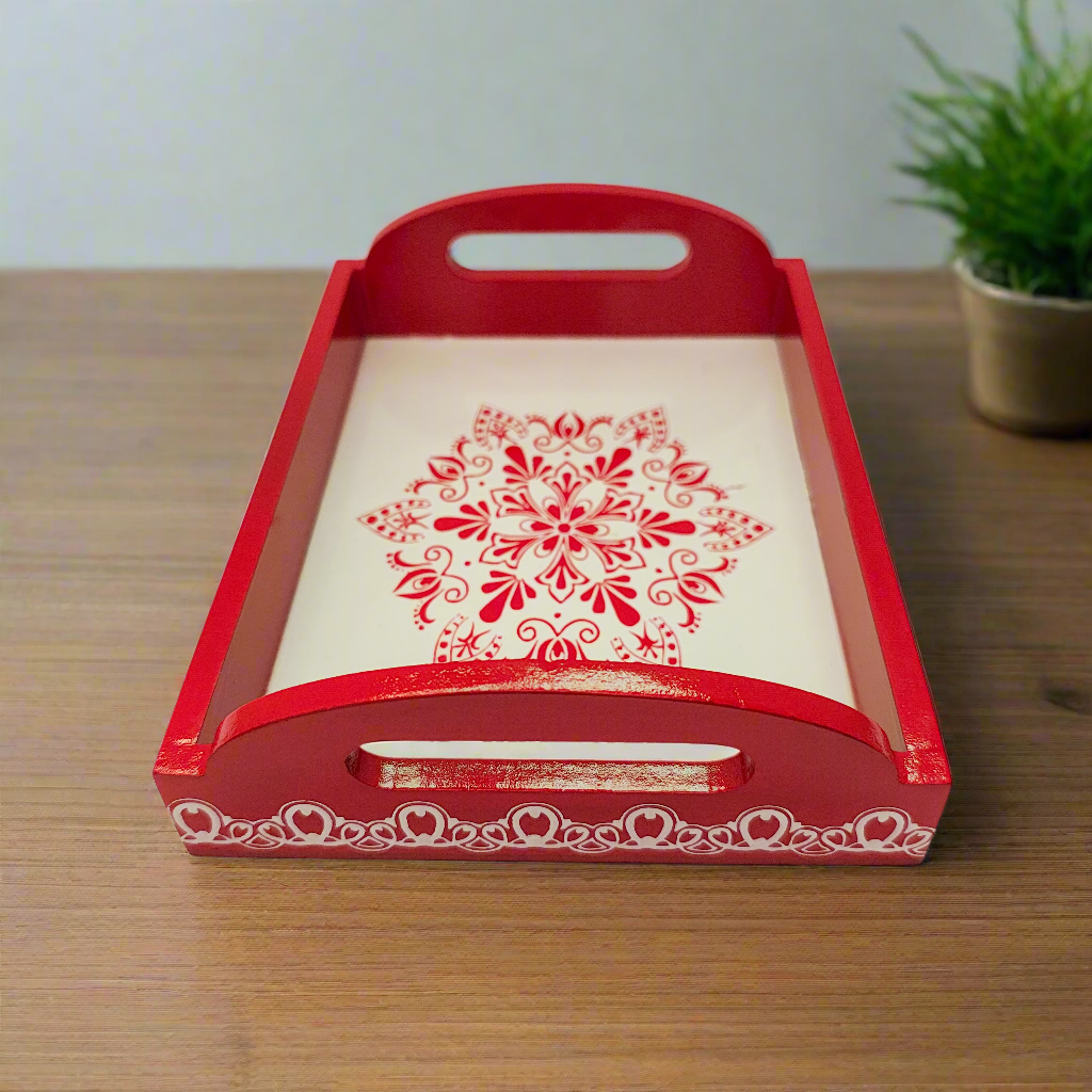 Handcrafted Wooden Tray | Warli Art Hand-Painted | Indian Festive Serving Tray & Home Decor